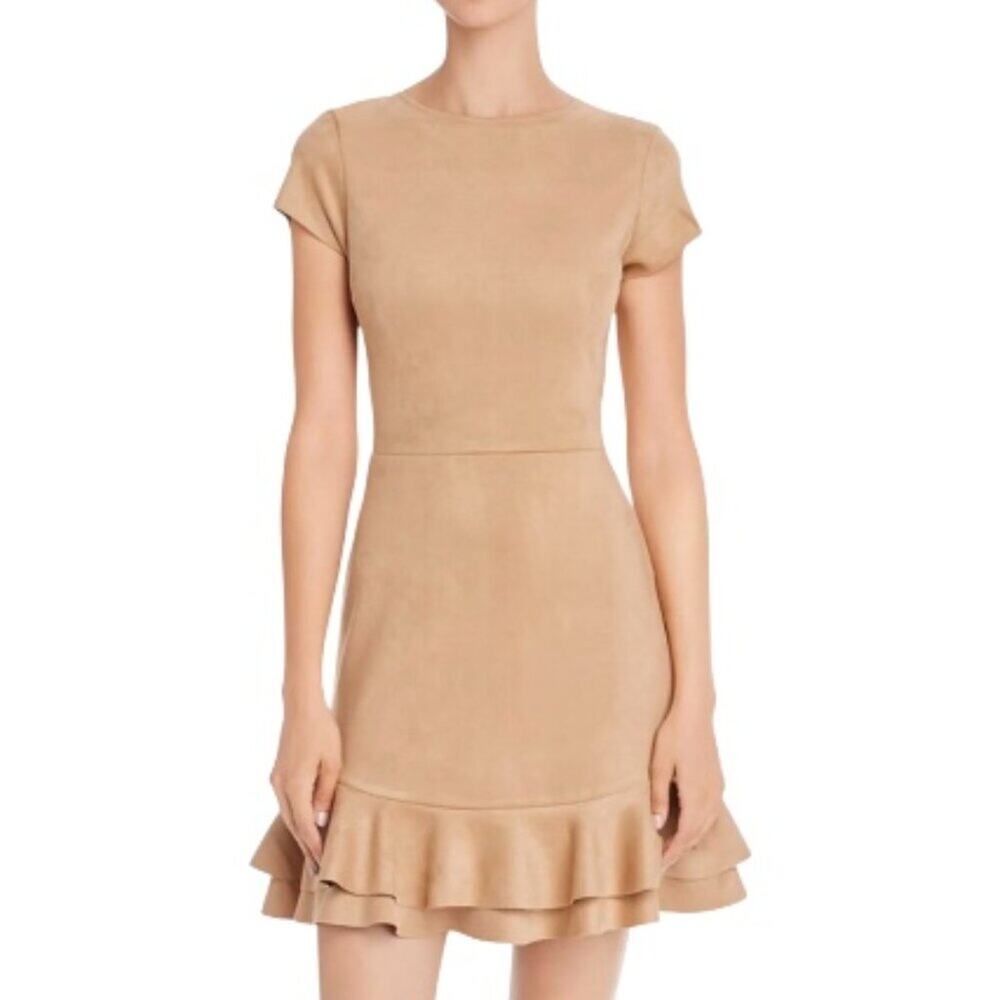 Aqua Tan Washable Faux Suede Tiered Flounce Hem Dress Women’s Size Small NWT